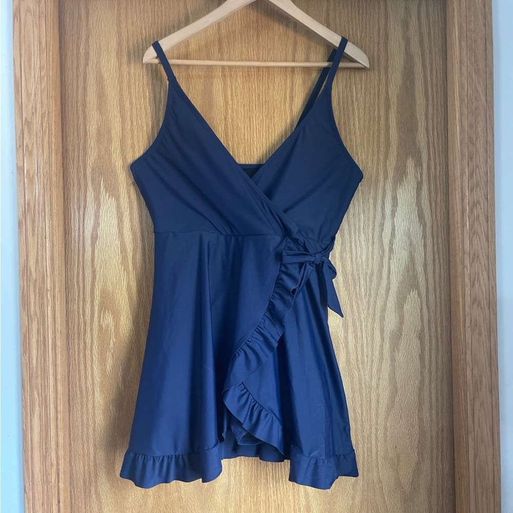 Navy Blue Ruffled Dress - Picture 3 of 8